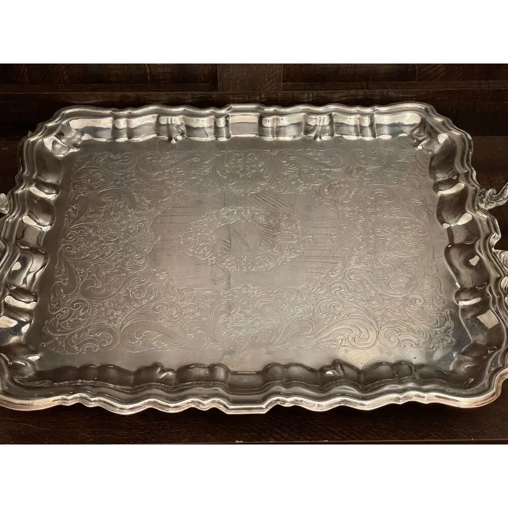 Vintage Sheridan Silverplate Warming Serving Tray with Handles 23